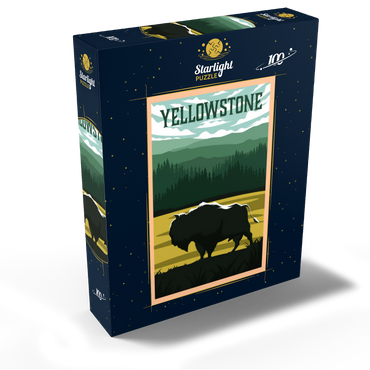 Bisons in Yellowstone National Park art deco style vintage poster illustration 100 Jigsaw Puzzle box view2