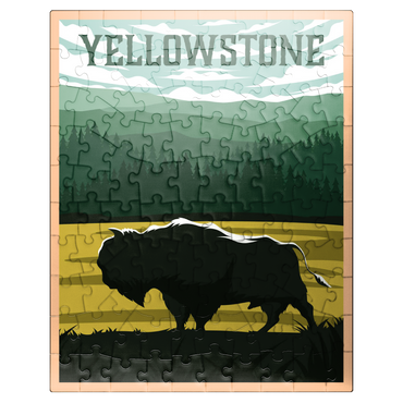 puzzleplate Bisons in Yellowstone National Park art deco style vintage poster illustration 100 Jigsaw Puzzle