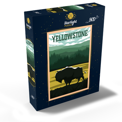 Bisons in Yellowstone National Park art deco style vintage poster illustration 500 Jigsaw Puzzle box view2