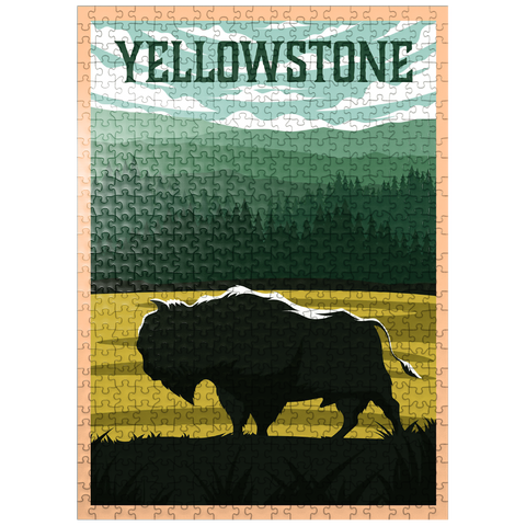 puzzleplate Bisons in Yellowstone National Park art deco style vintage poster illustration 500 Jigsaw Puzzle