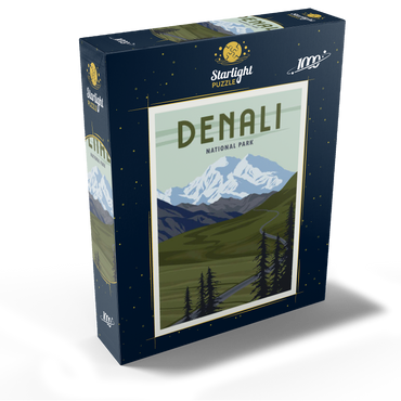 Denali National Park, Alaska, art deco style vintage poster, illustration 1000 Jigsaw Puzzle box view1