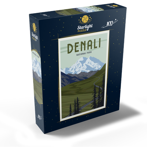 Denali National Park Alaska art deco style vintage poster illustration 100 Jigsaw Puzzle box view1
