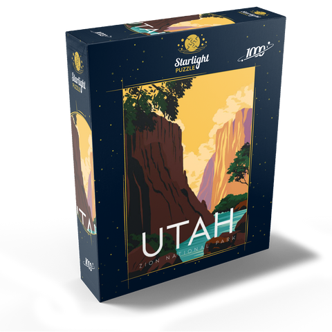 Zion National Park Utah, USA, Art Deco style vintage poster, illustration 1000 Jigsaw Puzzle box view1