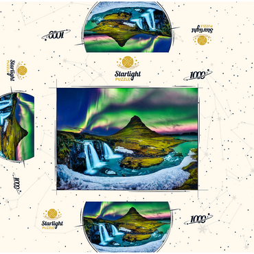 Northern lights, Aurora borealis at Kirkjufell in Iceland 1000 Jigsaw Puzzle box 3D Modell
