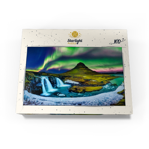 Northern lights Aurora borealis at Kirkjufell in Iceland 100 Jigsaw Puzzle box view1