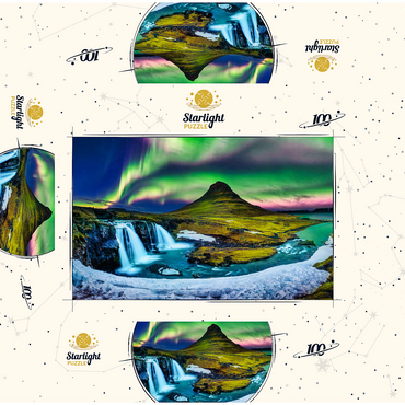 Northern lights Aurora borealis at Kirkjufell in Iceland 100 Jigsaw Puzzle box 3D Modell