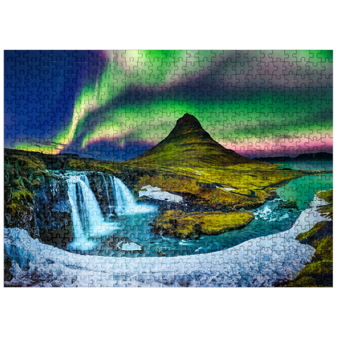 puzzleplate Northern lights Aurora borealis at Kirkjufell in Iceland 500 Jigsaw Puzzle