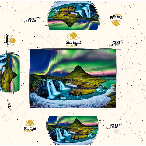 Northern lights Aurora borealis at Kirkjufell in Iceland 500 Jigsaw Puzzle box 3D Modell