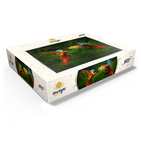 Parrots in forest, parrot flying in dark green vegetation 1000 Jigsaw Puzzle box view1