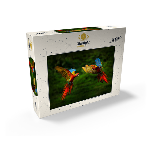 Parrots in forest, parrot flying in dark green vegetation 1000 Jigsaw Puzzle box view1