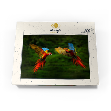 Parrots in forest parrot flying in dark green vegetation 500 Jigsaw Puzzle box view1