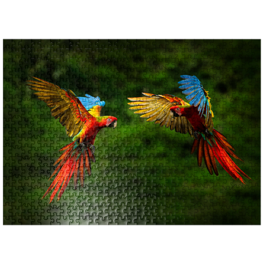 puzzleplate Parrots in forest parrot flying in dark green vegetation 500 Jigsaw Puzzle