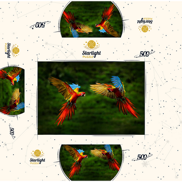 Parrots in forest parrot flying in dark green vegetation 500 Jigsaw Puzzle box 3D Modell