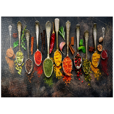 puzzleplate Assortment of natural spices on vintage spoons on dark slate 1000 Jigsaw Puzzle