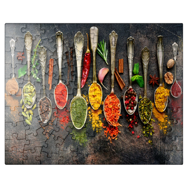 puzzleplate Assortment of natural spices on vintage spoons on dark slate 100 Jigsaw Puzzle