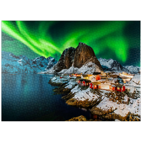 puzzleplate Aurora borealis over Hamnoy in Norway 1000 Jigsaw Puzzle
