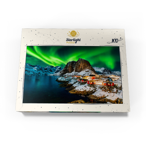 Aurora borealis over Hamnoy in Norway 100 Jigsaw Puzzle box view1