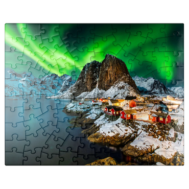 puzzleplate Aurora borealis over Hamnoy in Norway 100 Jigsaw Puzzle