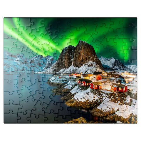 puzzleplate Aurora borealis over Hamnoy in Norway 100 Jigsaw Puzzle
