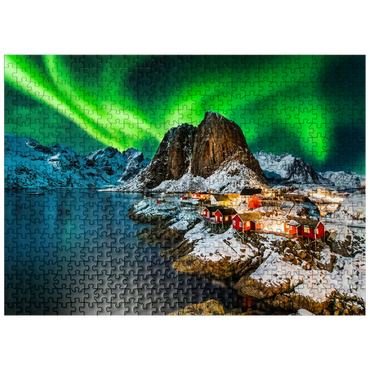 puzzleplate Aurora borealis over Hamnoy in Norway 500 Jigsaw Puzzle
