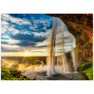 puzzleplate Seljalandfoss waterfall at sunset, Iceland 1000 Jigsaw Puzzle