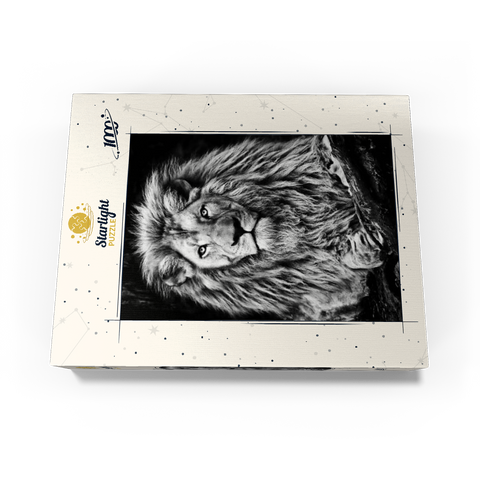 Black and white image of majestic lion 1000 Jigsaw Puzzle box view3