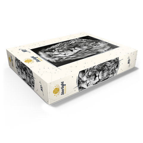 Black and white image of majestic lion 100 Jigsaw Puzzle box view1