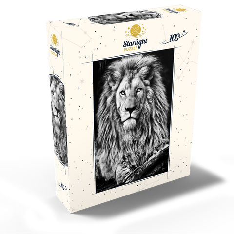 Black and white image of majestic lion 100 Jigsaw Puzzle box view2