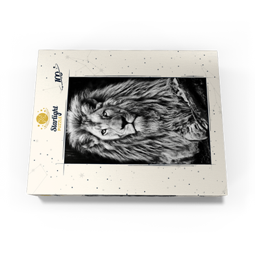 Black and white image of majestic lion 100 Jigsaw Puzzle box view3