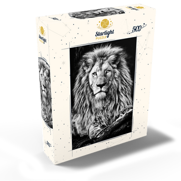 Black and white image of majestic lion 500 Jigsaw Puzzle box view2