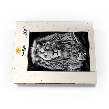 Black and white image of majestic lion 500 Jigsaw Puzzle box view3