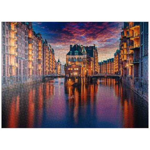puzzleplate Speicherstadt Hamburg at dusk 1000 Jigsaw Puzzle