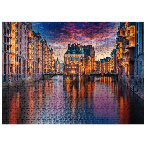 puzzleplate Speicherstadt Hamburg at dusk 500 Jigsaw Puzzle