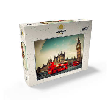 Red double decker bus in front of the Big Ban and Westminster Abbey, London, England 1000 Jigsaw Puzzle box view1