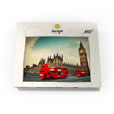 Red double decker bus in front of the Big Ban and Westminster Abbey, London, England 1000 Jigsaw Puzzle box view1