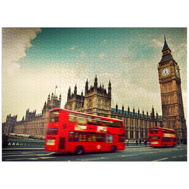puzzleplate Red double decker bus in front of the Big Ban and Westminster Abbey, London, England 1000 Jigsaw Puzzle