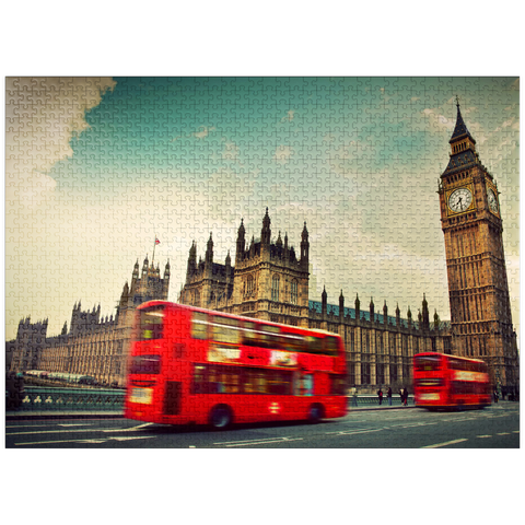 puzzleplate Red double decker bus in front of the Big Ban and Westminster Abbey, London, England 1000 Jigsaw Puzzle