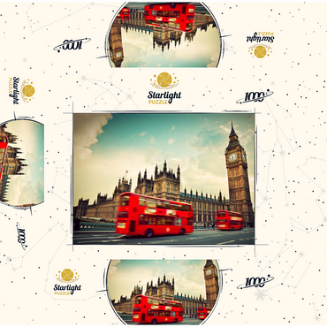 Red double decker bus in front of the Big Ban and Westminster Abbey, London, England 1000 Jigsaw Puzzle box 3D Modell