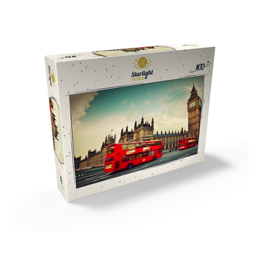 Red double decker bus in front of the Big Ban and Westminster Abbey London England 100 Jigsaw Puzzle box view1