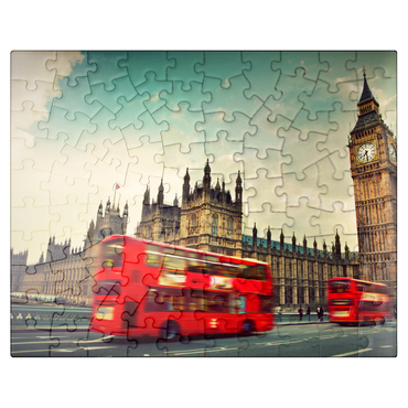 puzzleplate Red double decker bus in front of the Big Ban and Westminster Abbey London England 100 Jigsaw Puzzle