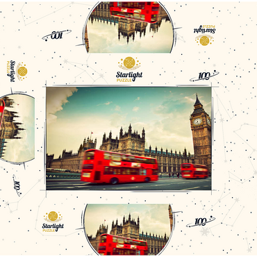Red double decker bus in front of the Big Ban and Westminster Abbey London England 100 Jigsaw Puzzle box 3D Modell
