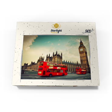 Red double decker bus in front of the Big Ban and Westminster Abbey London England 500 Jigsaw Puzzle box view1