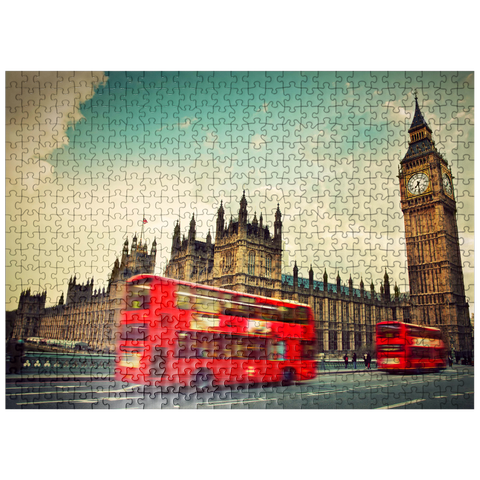 puzzleplate Red double decker bus in front of the Big Ban and Westminster Abbey London England 500 Jigsaw Puzzle