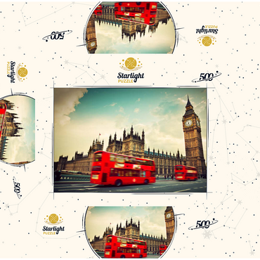 Red double decker bus in front of the Big Ban and Westminster Abbey London England 500 Jigsaw Puzzle box 3D Modell