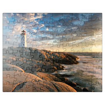 puzzleplate Sunset at Peggys Cove Lighthouse Nova Scotia Canada 100 Jigsaw Puzzle
