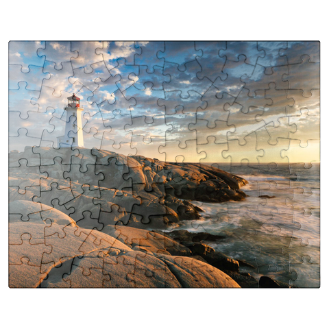 puzzleplate Sunset at Peggys Cove Lighthouse Nova Scotia Canada 100 Jigsaw Puzzle