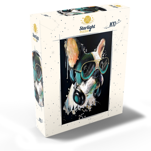 French bulldog with headphones 100 Jigsaw Puzzle box view1