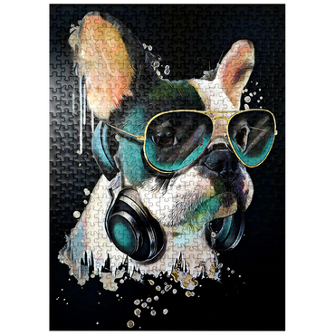 puzzleplate French bulldog with headphones 500 Jigsaw Puzzle