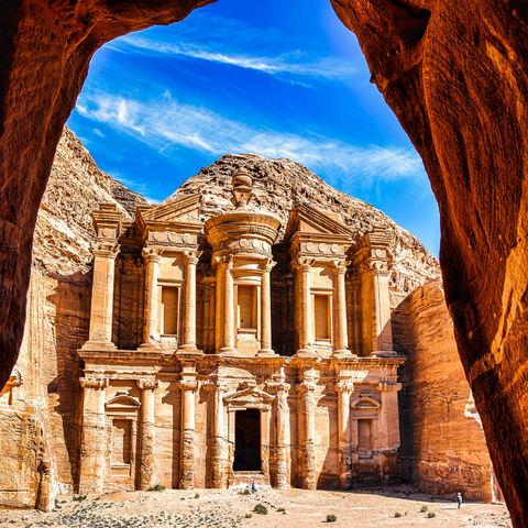 Breathtaking view from a cave of Ad Deir Monastery in the ancient city of Petra, Jordan. 1000 Jigsaw Puzzle 3D Modell