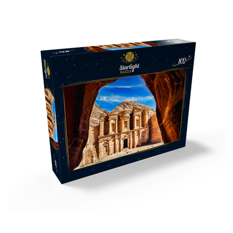 Breathtaking view from a cave of Ad Deir Monastery in the ancient city of Petra, Jordan. 100 Jigsaw Puzzle box view1